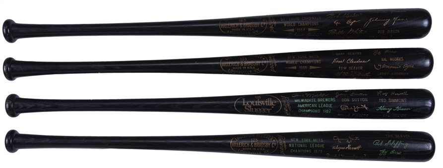 Lot of (4) Championship Black Bats Featuring Mets, Brewers & Cardinals From Nelson Burbrink Collection